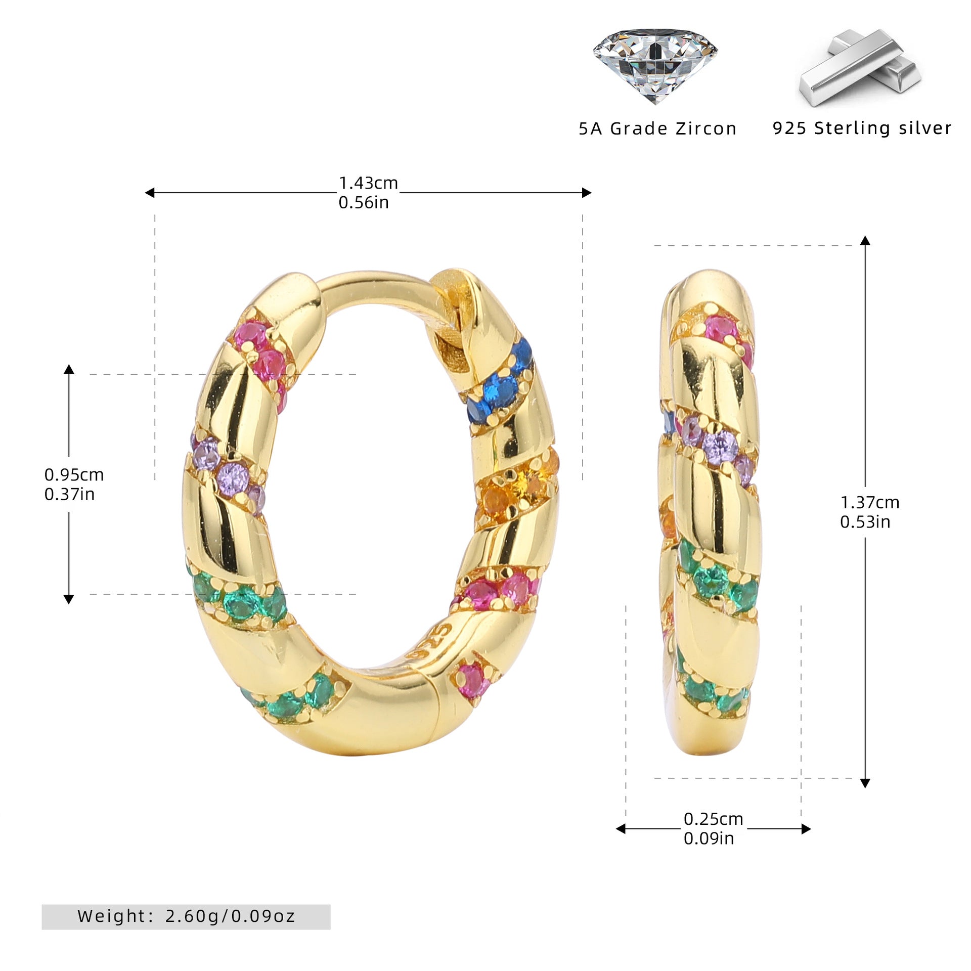 Damen Creolen mit bunten Zirkon-Akzenten und elegantem Design Shop Nory