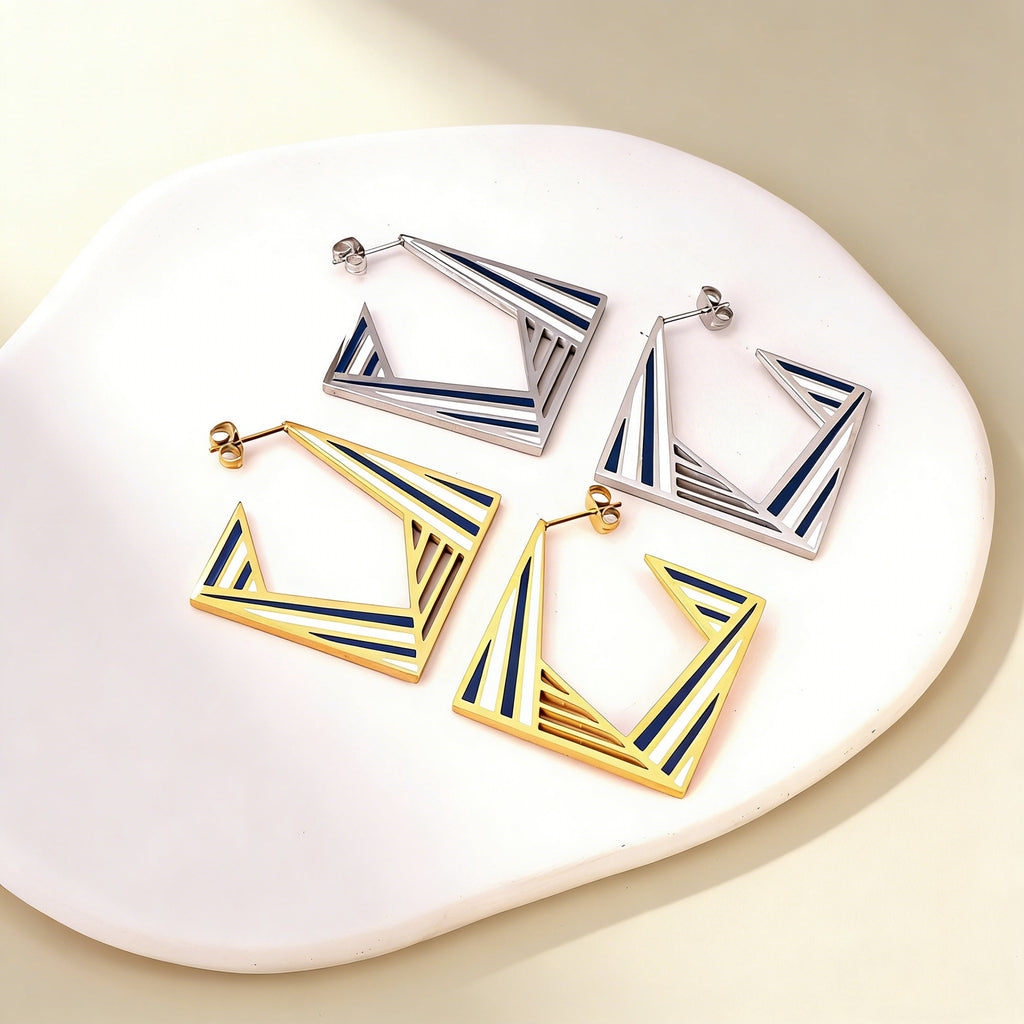 Damen Hängende geometrische Ohrringe aus goldplattiertem Edelstahl Shop Nory
