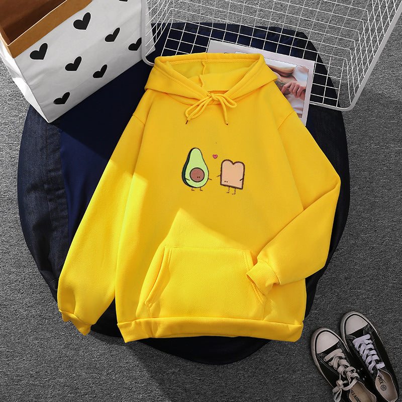 Damen nan gemütlicher Kapuzenpullover mit Avocado‑Toast-Illustration, weichem Fleece-Innenfutter und Kängurutasche Shop Nory