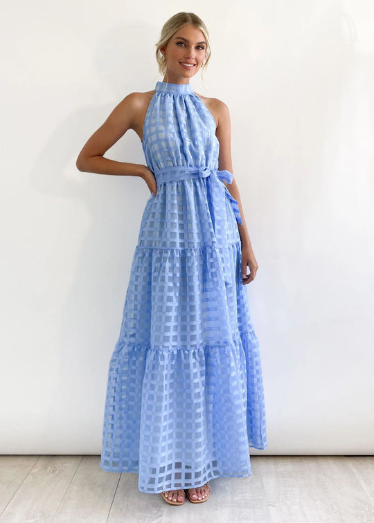 Damen Maxikleid mit raffiniertem Hochkragen und gestuftem Design