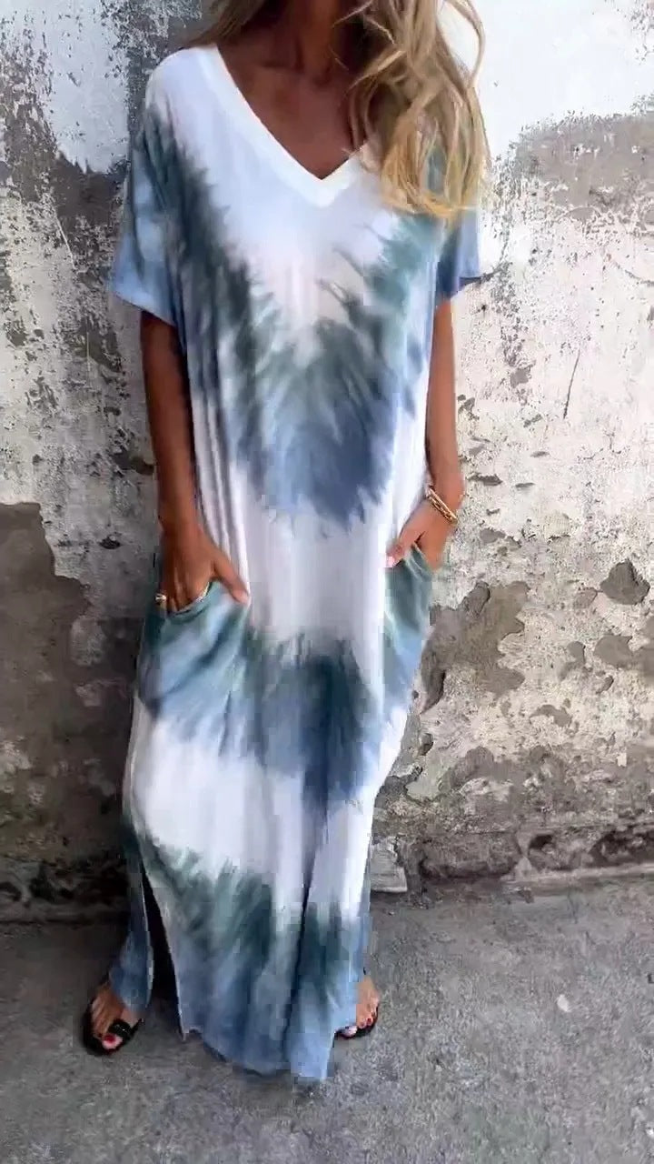 Damen Maxikleid mit lässigem V-Ausschnitt und praktischen Taschen