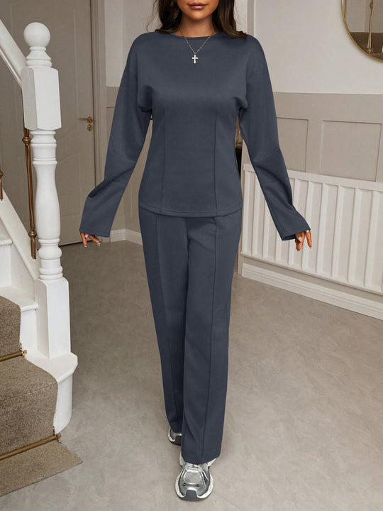 Damen nan weiches Lounge-Set mit tailliertem Sweatshirt, formgebenden Nahtdetails und weitem Palazzohosen-Bein Shop Nory