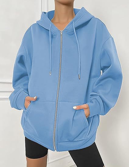 Damen nan oversized Zip-Kapuzenjacke mit kontrastierendem Reißverschluss, doppellagiger Kapuze und Kängurutasche Shop Nory