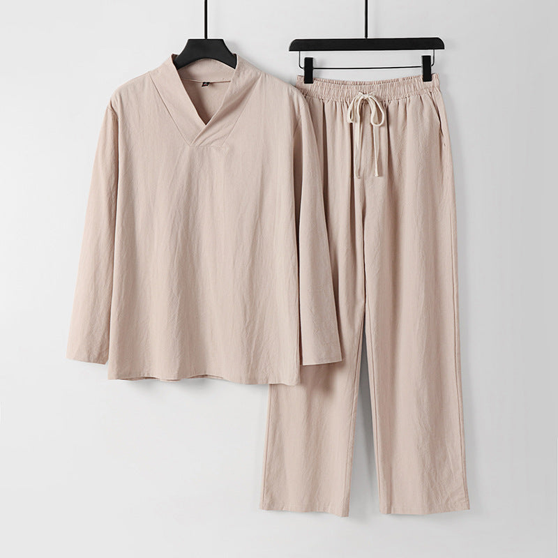 Unisex Zen-inspiriertes Leichtes Loungewear-Set mit V-Ausschnitt-Shirt und Elastischer Kordelbund-Hose Shop Nory