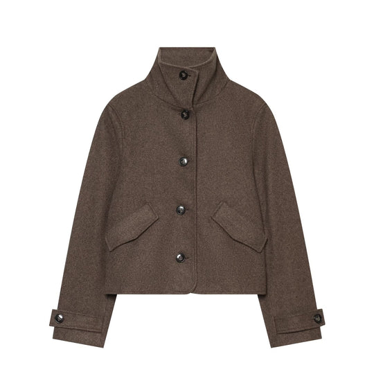 Damen Cropped Boxy-Jacke mit hohem Stehkragen, Knopfleiste und aufgesetzten Pattentaschen Shop Nory