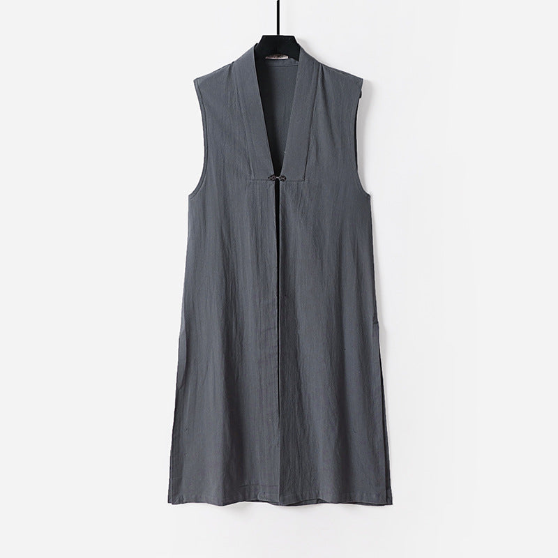 Damen Ärmellose lange Weste mit Stehkragen und dekorativem Knebelverschluss Shop Nory
