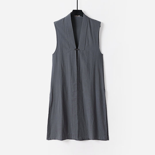 Damen Ärmellose lange Weste mit Stehkragen und dekorativem Knebelverschluss Shop Nory