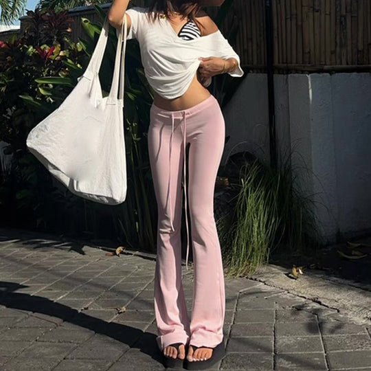 Damen nan ausgestellte Loungehose mit Bindekordel, hohem Komfortbund und weichem Jerseyfall Shop Nory