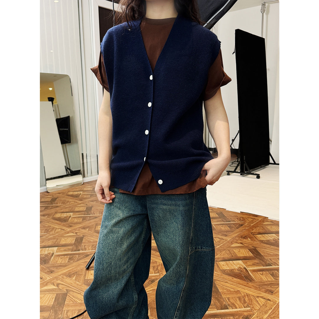 Damen Ärmellose Feinstrickweste mit V‑Ausschnitt und Knopfleiste Shop Nory