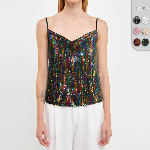 Damen Glitzerndes Spaghettiträgershirt mit V-Ausschnitt
