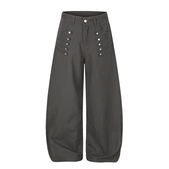 Damen Hochgeschnittene Palazzo‑Hose mit weitem Ballonbein und dekorativer Knopfleiste Shop Nory