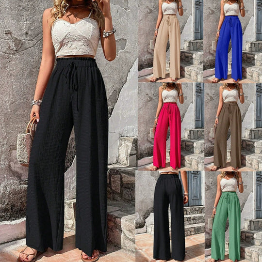 Damen Leichte Palazzo-Loungehose mit strukturierter Crinkle-Optik, hohem Gummibund und Kordelzug Shop Nory