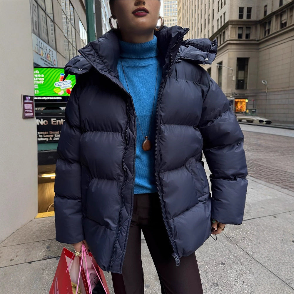 Damen Oversize Stepp-Pufferjacke mit abnehmbarer Kapuze und Zwei-Wege-Reißverschluss Shop Nory