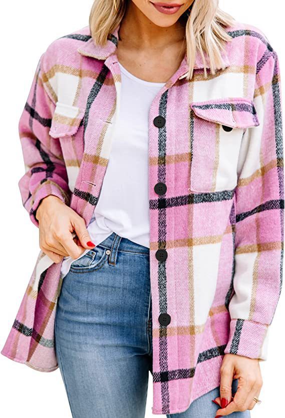 Damen Langärmlige Karobluse mit Brusttaschen und femininer Passform