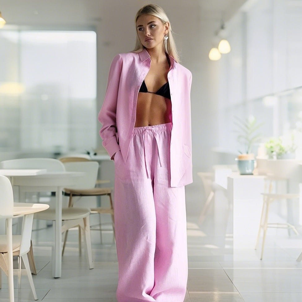 Damen Bequemer Leinen-Loungewear-Anzug