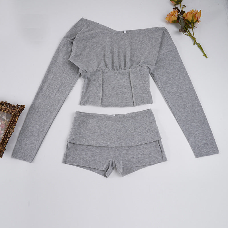 Damen nan asymmetrisches einschulteriges Lounge-Set mit tailliertem gerafftem Crop-Top und hochgeschnittenen Umschlag-Shorts Shop Nory