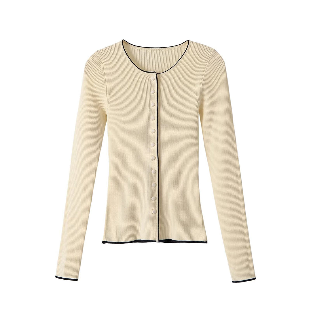 Damen Feinripp-Cardigan mit verdeckter Knopfleiste und Kontrastkante Shop Nory