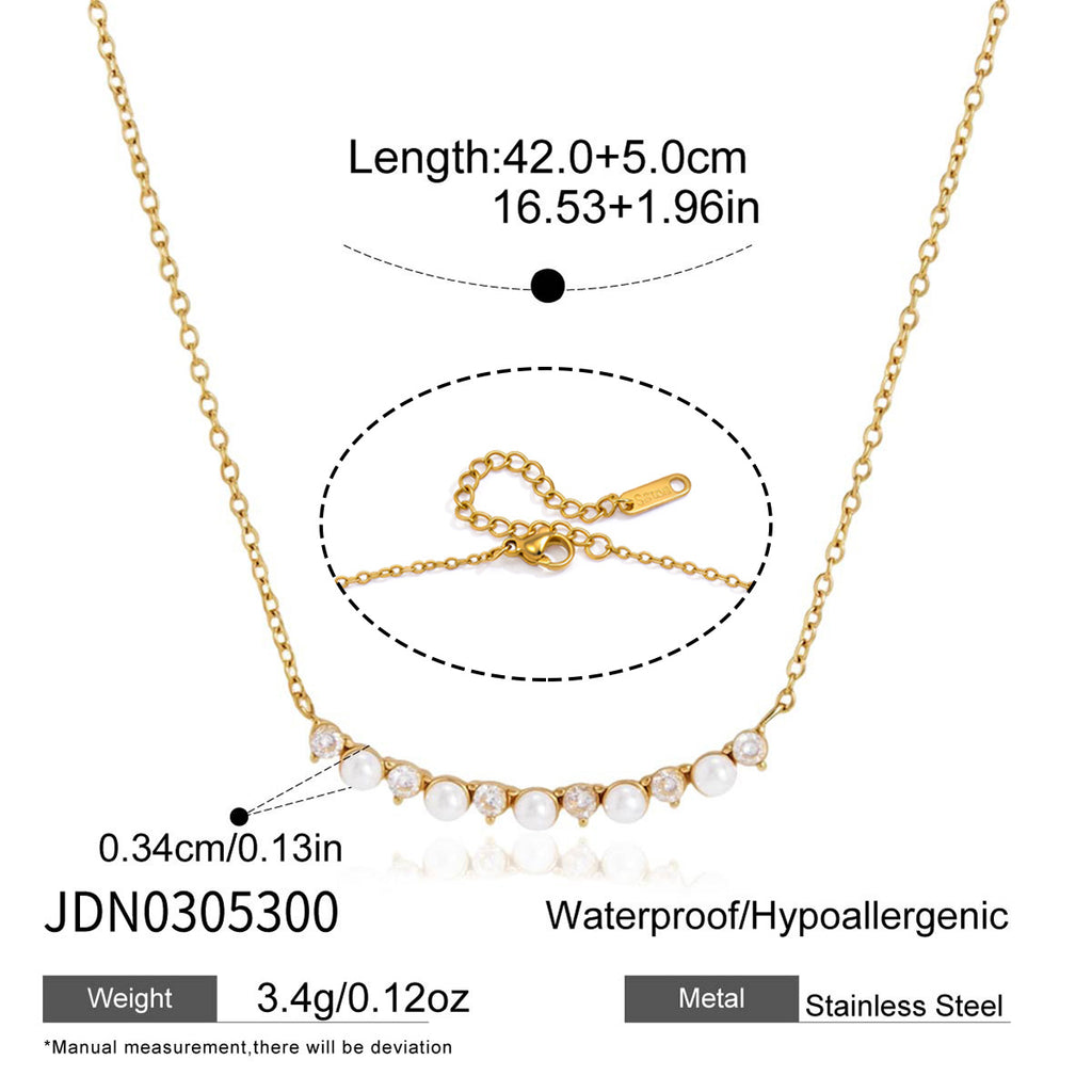 Damen Halskette mit eleganten Zirkonia und Perlenakzenten Shop Nory
