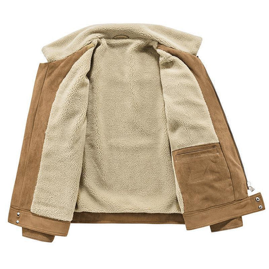 Herren Wildlederoptik-Jacke mit Teddyfutter, Kontrastnähten und Mehrfach-Taschen Shop Nory