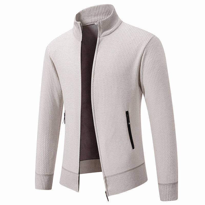 Herren Texturierter Zip-Strickcardigan mit Stehkragen, Waffelstruktur und Reißverschlusstaschen Shop Nory