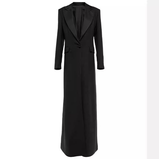 Damen Maxikleid im Smokingsakko‑Stil mit tiefem V‑Ausschnitt und tailliertem Ein‑Knopf‑Verschluss Shop Nory