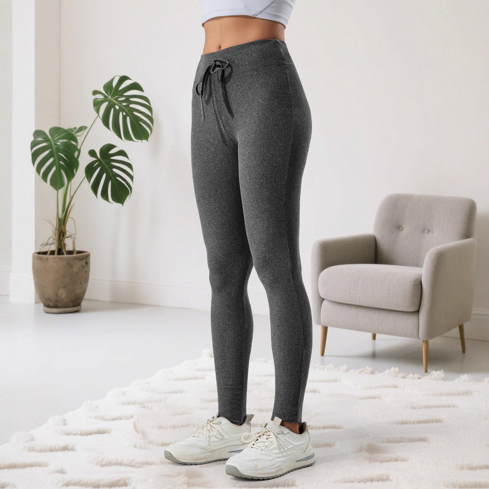 Damen Gerippte High-Waist Lounge-Leggings mit Kordelzug und figurformendem Bund Shopy Nory