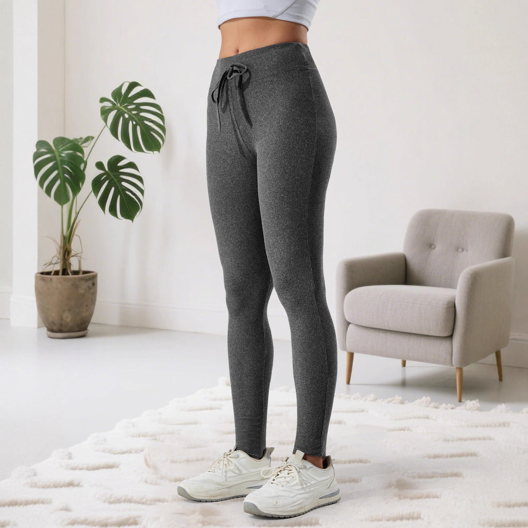 Damen Gerippte High-Waist Lounge-Leggings mit Kordelzug und figurformendem Bund Shopy Nory