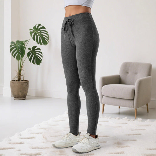 Damen Gerippte High-Waist Lounge-Leggings mit Kordelzug und figurformendem Bund Shopy Nory