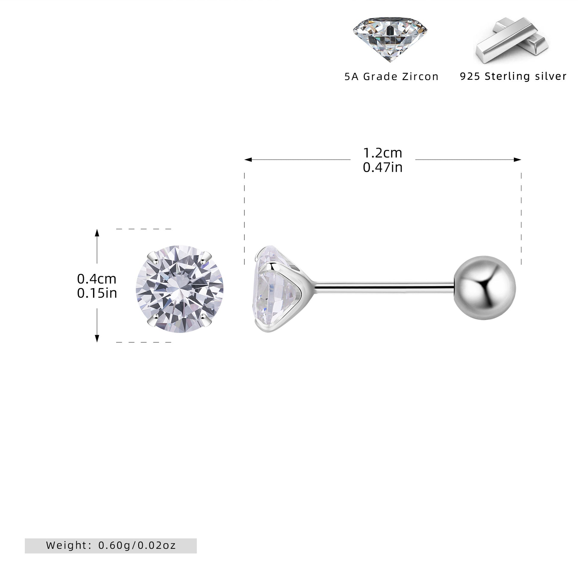 Damen Ohrstecker mit funkelndem Zirkon und hochwertigem 925 Sterling Silber Shop Nory