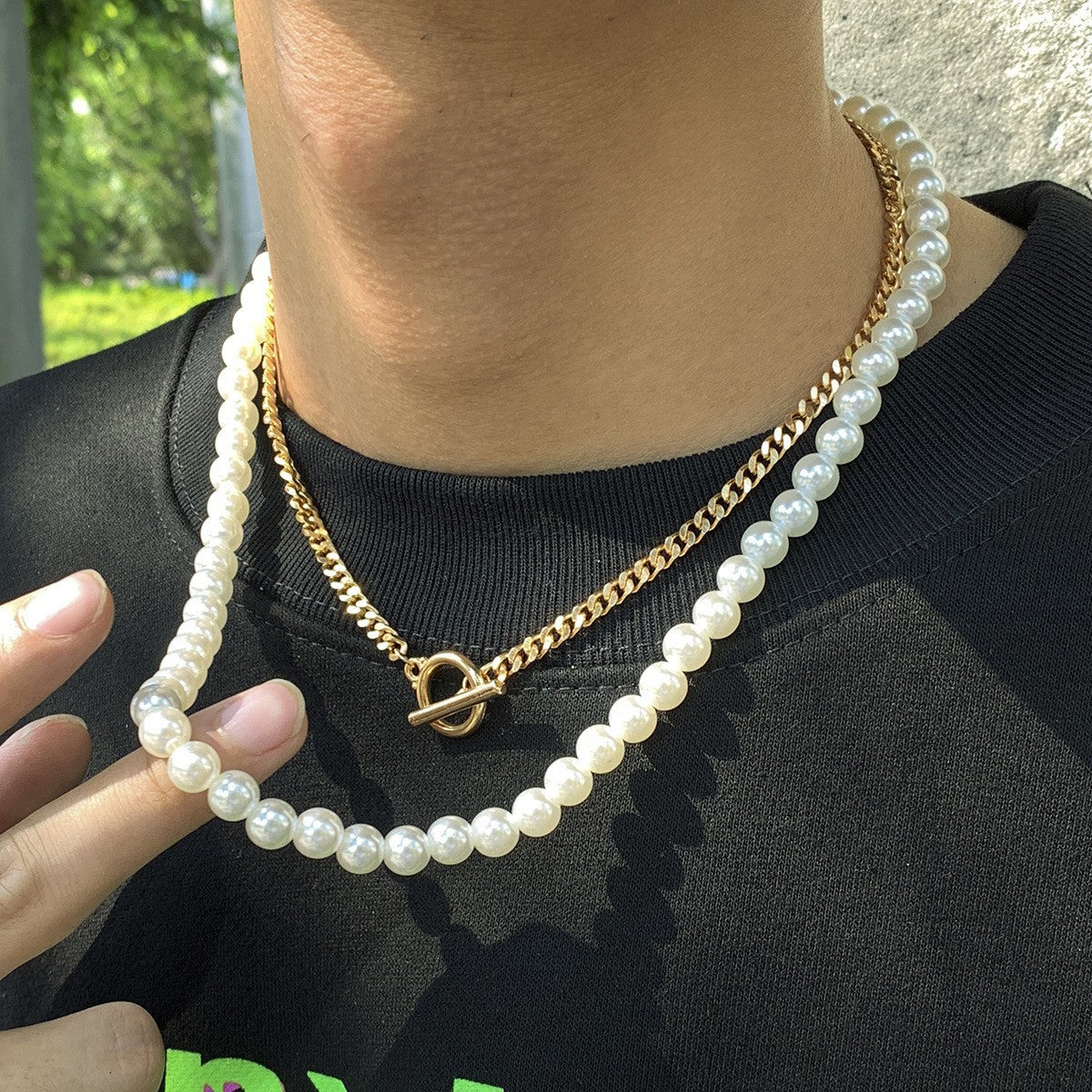 Damen Halskette mit modischem Perlen- und Gliederketten-Design Shop Nory