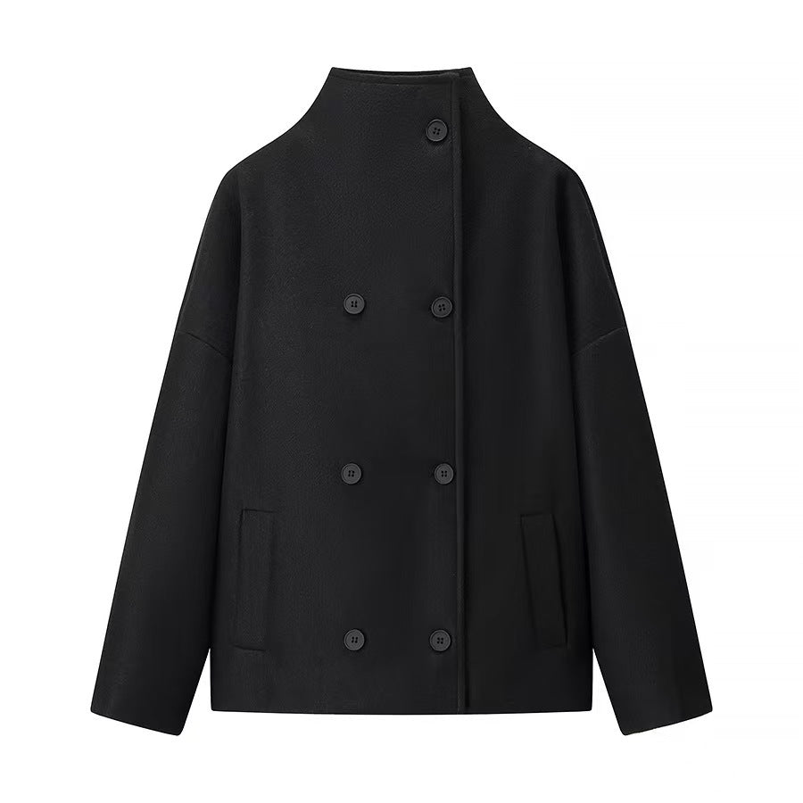 Damen Doppelreihiger Kurzmantel mit Stehkragen, überschnittener Schulter und klarer Boxy-Silhouette Shop Nory