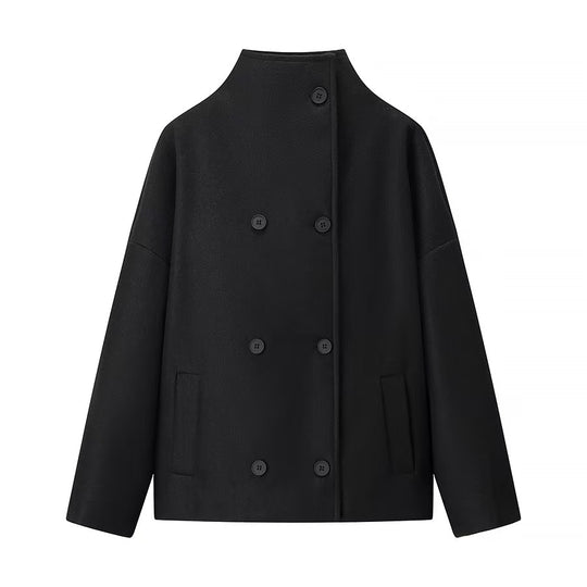 Damen Doppelreihiger Kurzmantel mit Stehkragen, überschnittener Schulter und klarer Boxy-Silhouette Shop Nory