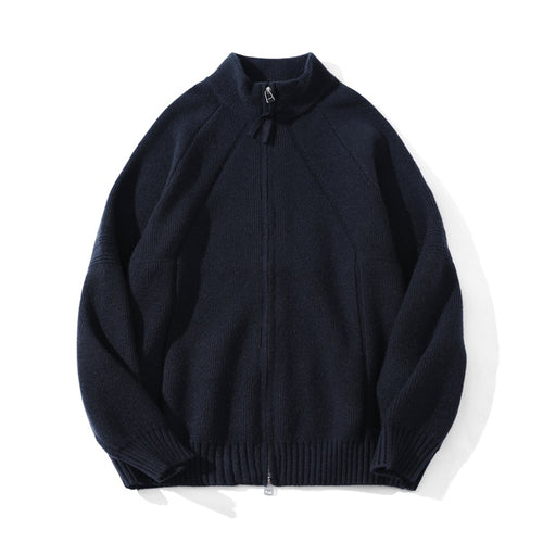 Unisex Grobgestrickte Zip-Strickjacke mit Stehkragen und Zweiwege-Reißverschluss Shop Nory