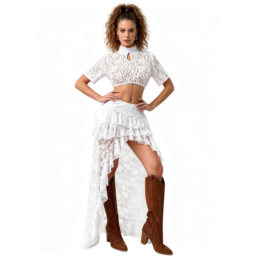 Damen nan Spitzen-Cropped-Bluse mit Stehkragen und keyhole-Detail Shop Nory