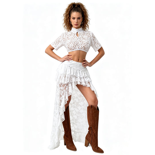Damen nan Spitzen-Cropped-Bluse mit Stehkragen und keyhole-Detail Shop Nory