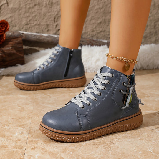 Damen gefütterte Schnürstiefelette mit Teddyfutter, seitlichem Reißverschluss und profilierter Gummisohle Shop Nory