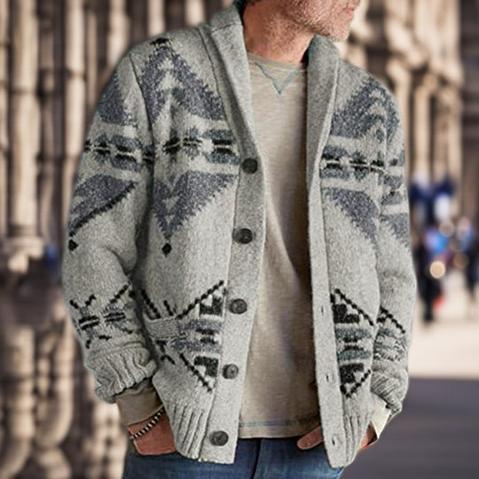 Herren Strickjacke mit geometrischem Muster und einem weichen, wärmenden Futter