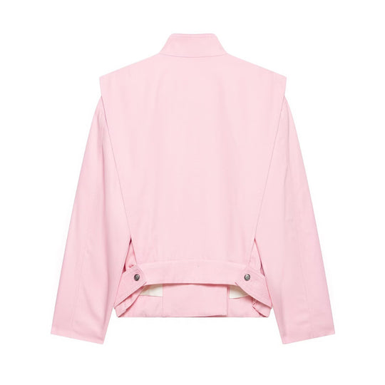 Damen Kurze asymmetrische Jacke mit hohem Stehkragen und Cape‑Schulter Shop Nory