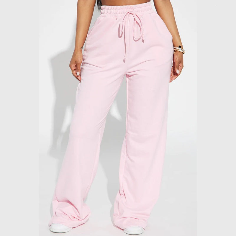 Damen nan breite High-Waist Loungehose aus weichem Baumwollmix mit Kordelzug und Eingrifftaschen Shop Nory