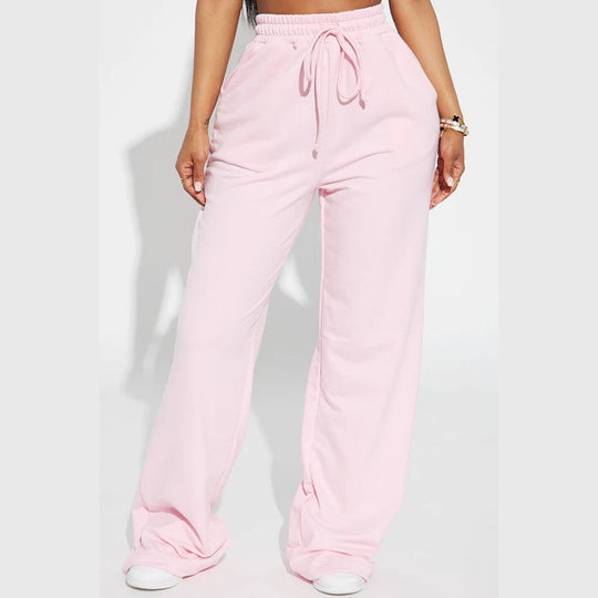 Damen nan breite High-Waist Loungehose aus weichem Baumwollmix mit Kordelzug und Eingrifftaschen Shop Nory