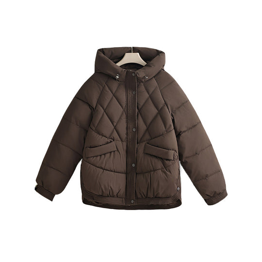Damen nan kurze wattierte Kapuzenjacke mit Rautenstepp, schrägen Pattentaschen und geripptem Saum Shop Nory