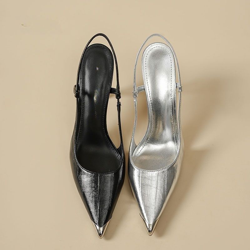 Damen elegante Slingback Pumps mit metallic glänzendem Obermaterial