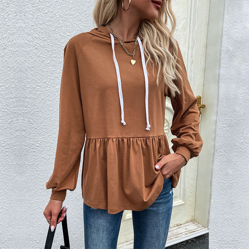Damen Kapuzenpullover mit schicker Rüsche Shopnory