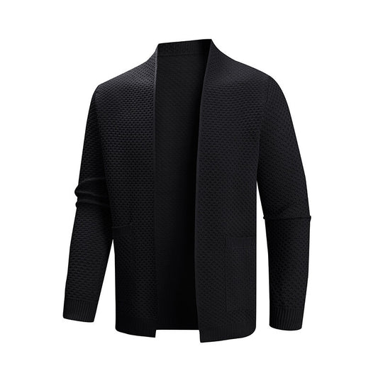 Herren offener Waffelstrick-Cardigan mit Schalkragen, aufgesetzten Taschen und gerippten Bündchen Shop Nory
