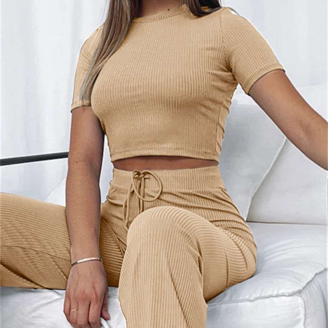 Damen Geripptes Crop-Set aus Stretch‑Jersey mit taillenhoher Kordel-Hose Shop Nory