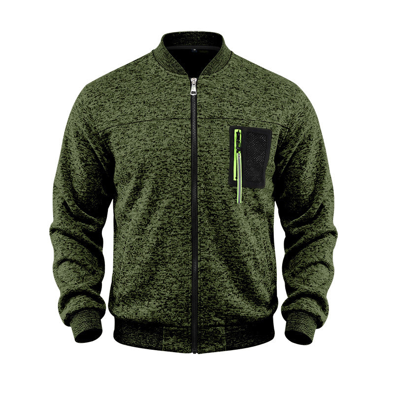 Herren melierte Bomberjacke mit Reißverschluss-Brusttasche und Rippbündchen Shop Nory