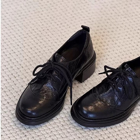 Damen elegante Schnürschuhe mit modischem Blockabsatz und hochwertiger Kunstleder-Oberfläche