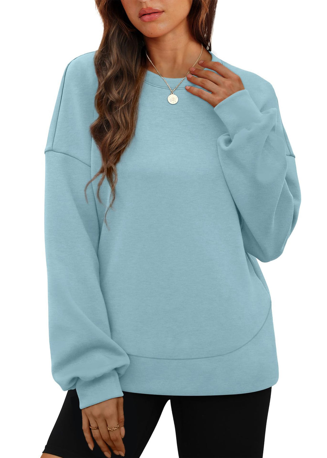 Damen nan lässiges Oversize Rundhals-Sweatshirt mit überschnittener Schulter gerundetem Saum und weichem Innenfutter Shop Nory
