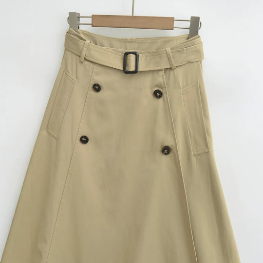 Damen A-Linien Trenchrock mit Taillengürtel und Zierknopfleiste Shop Nory