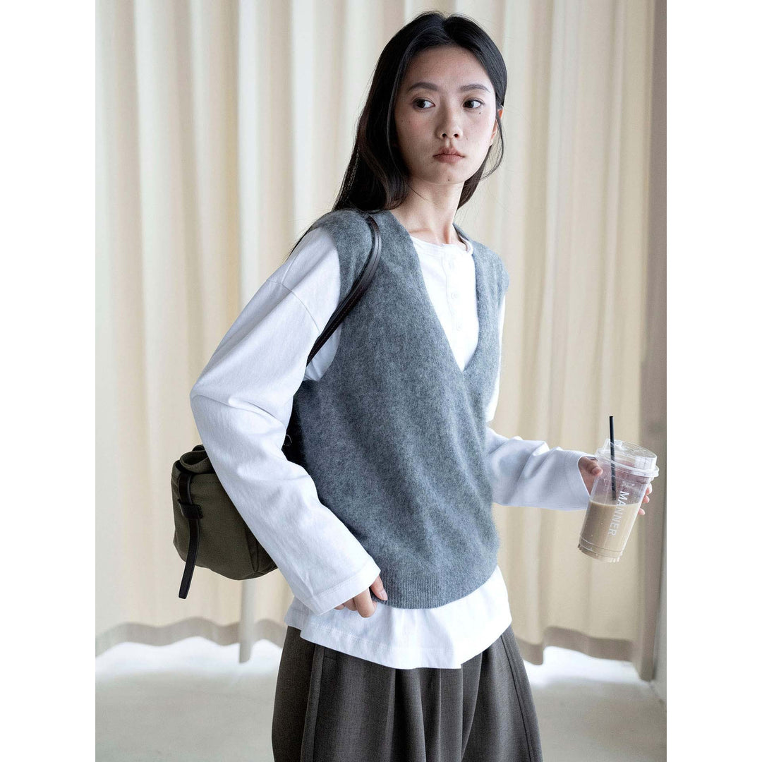 Damen Ärmellose V‑Ausschnitt Strickweste in Mohair‑Optik mit entspanntem Schnitt Shop Nory